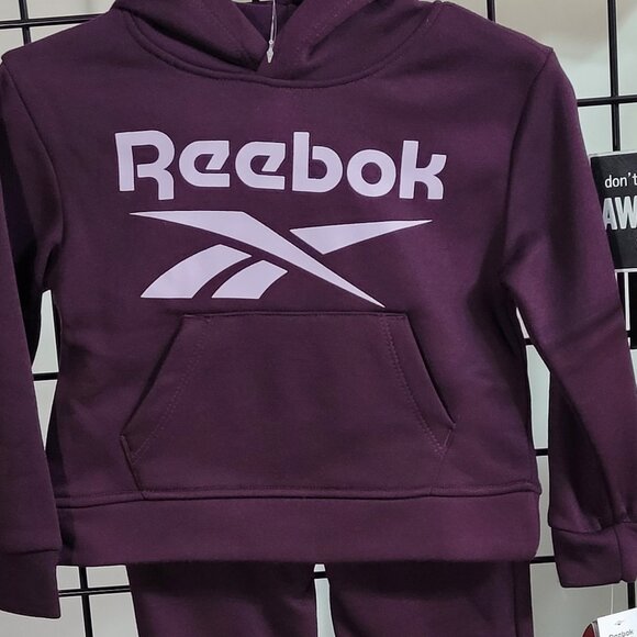 Reebok Kids Plum Fleece Hoodie Sweatsuit Set - Stacked Logo - Cozy Activewear! - Picture 2 of 9